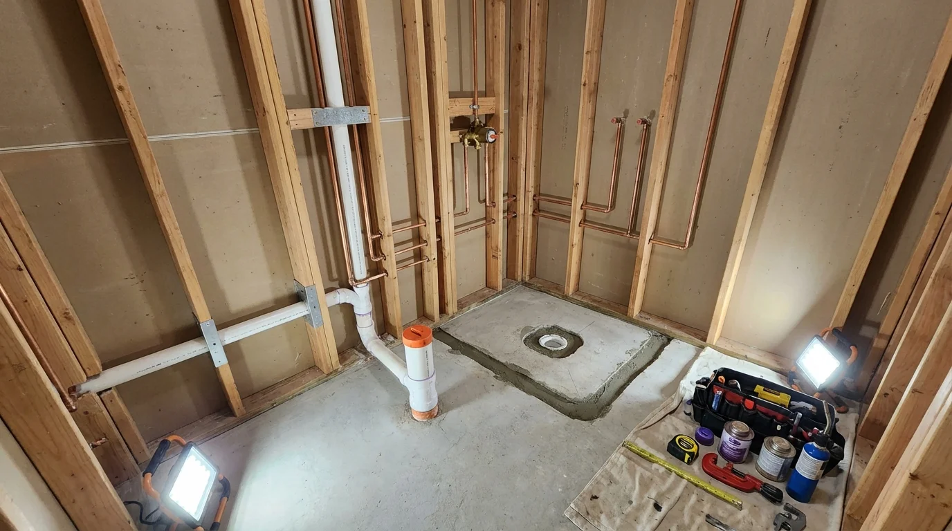 Bathroom rough-in plumbing during remodel by Johns Plumbing LLC in Parkston
