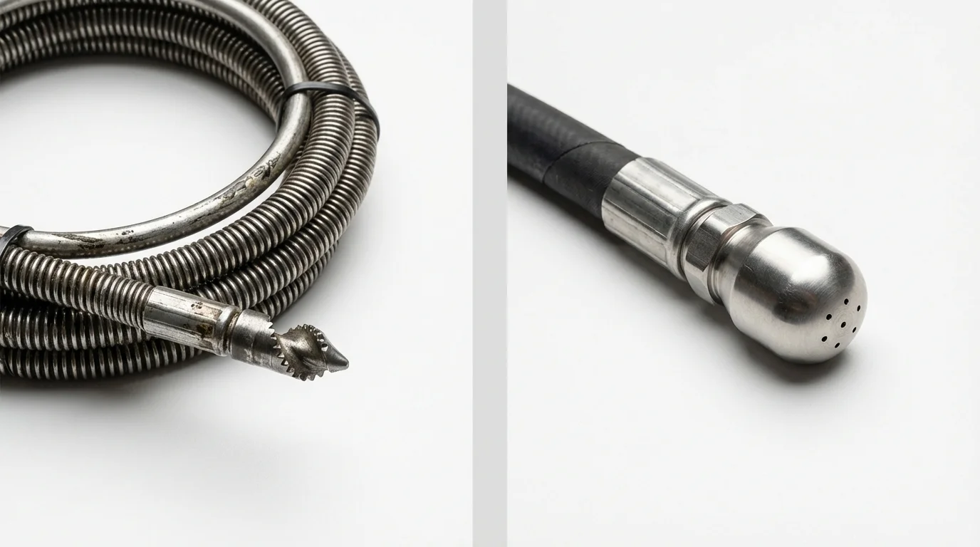 Drain snake cable and hydro jetting nozzle used for drain cleaning in Parkston, SD