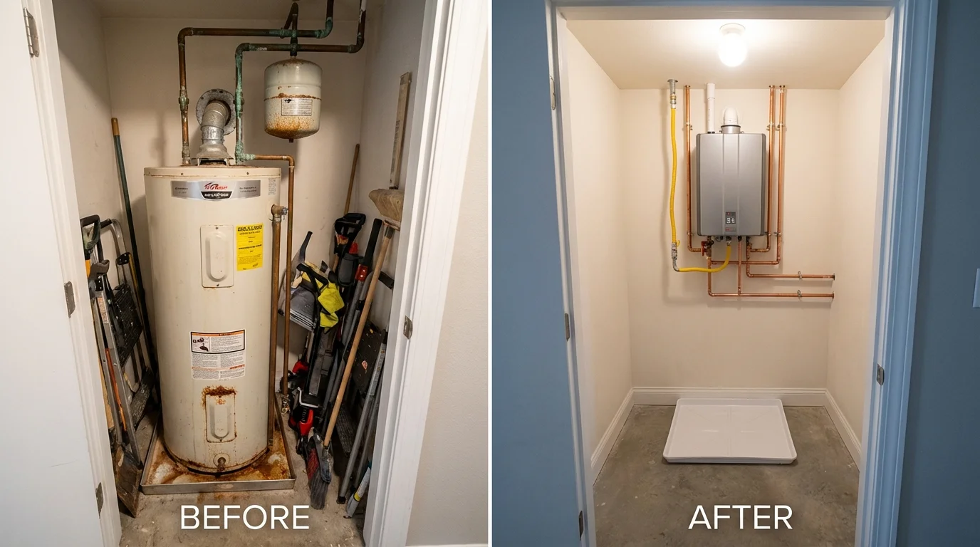 Tank water heater versus wall-mounted tankless unit comparison for Parkston, SD homeowners