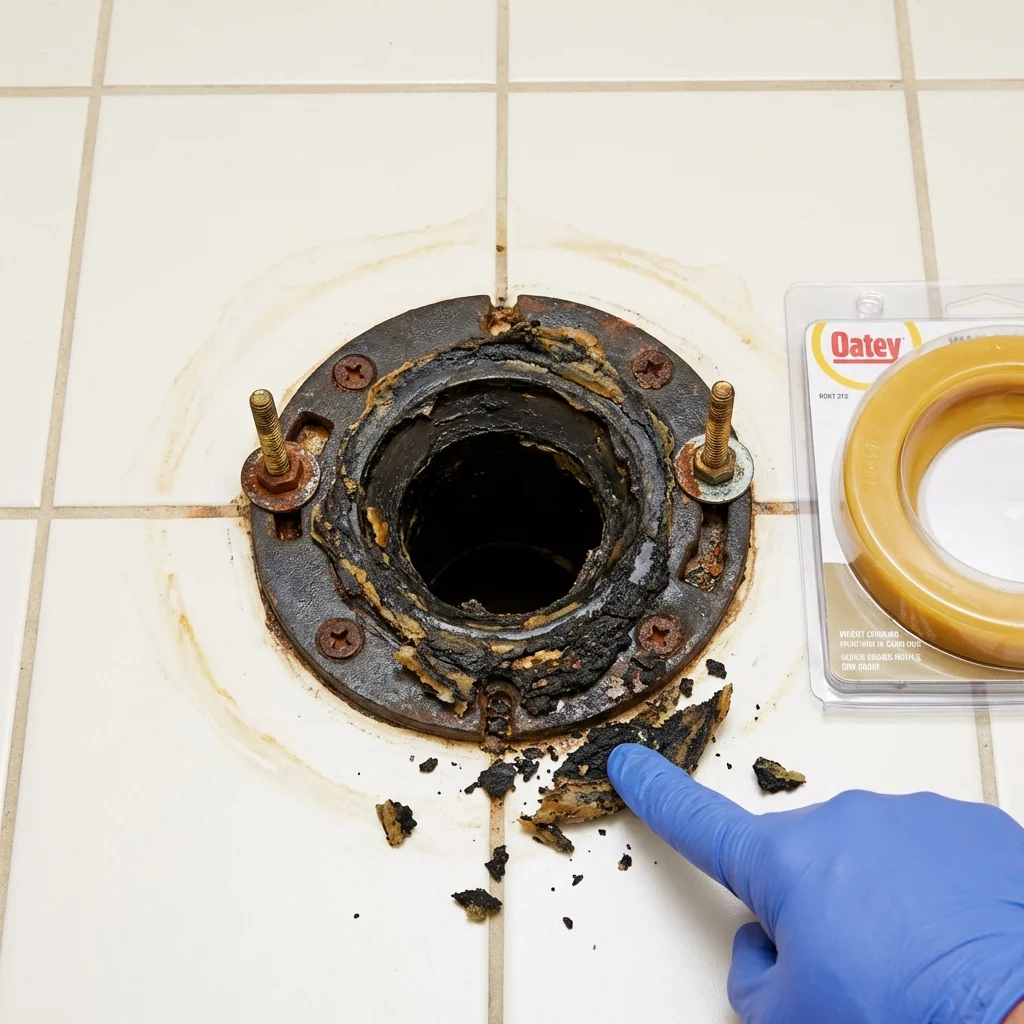 Failed wax ring showing water seepage at the base of a toilet in a Parkston, SD home